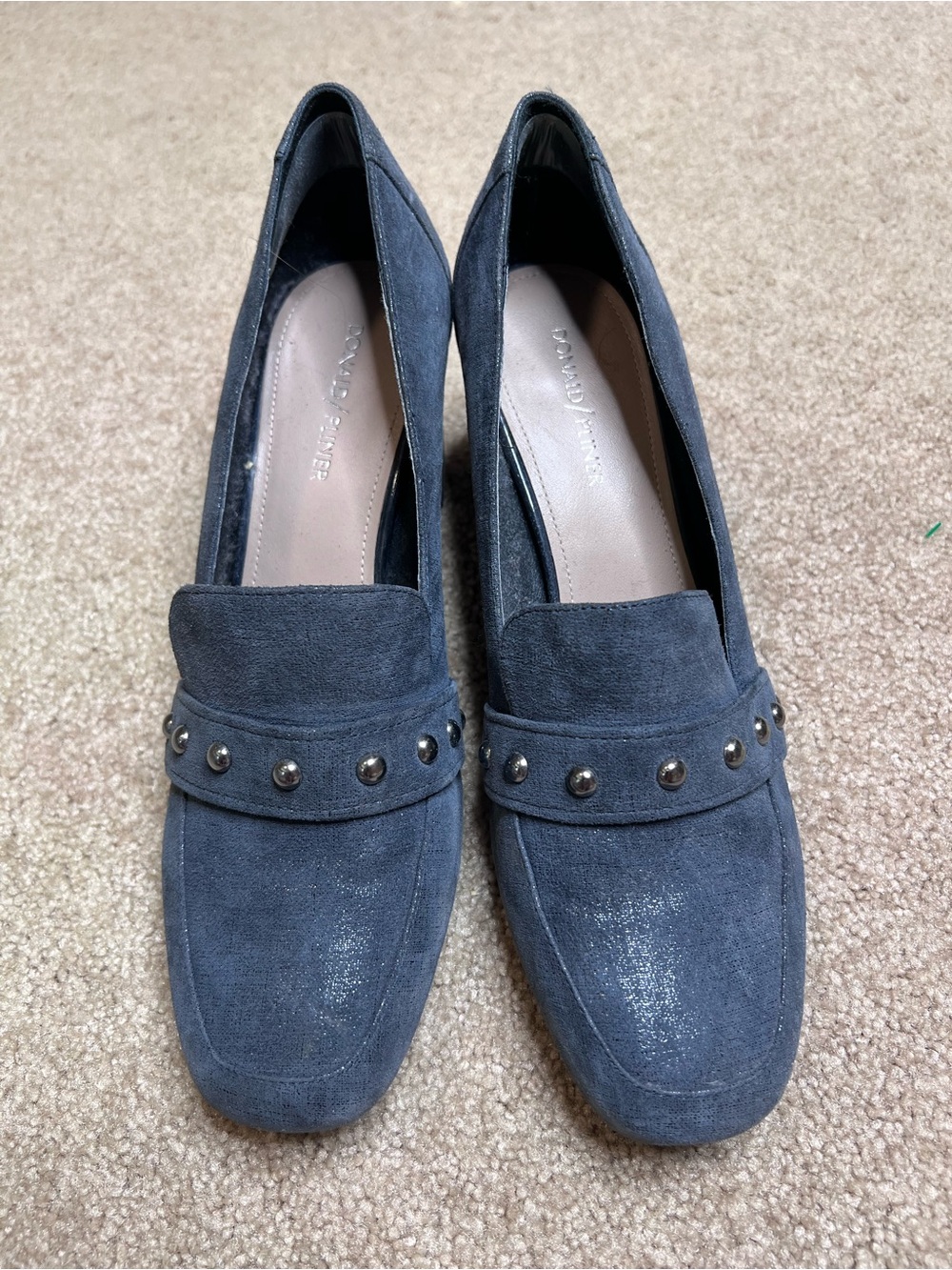 Donald J. Pliner Navy Suede Heeled Studded Loafers